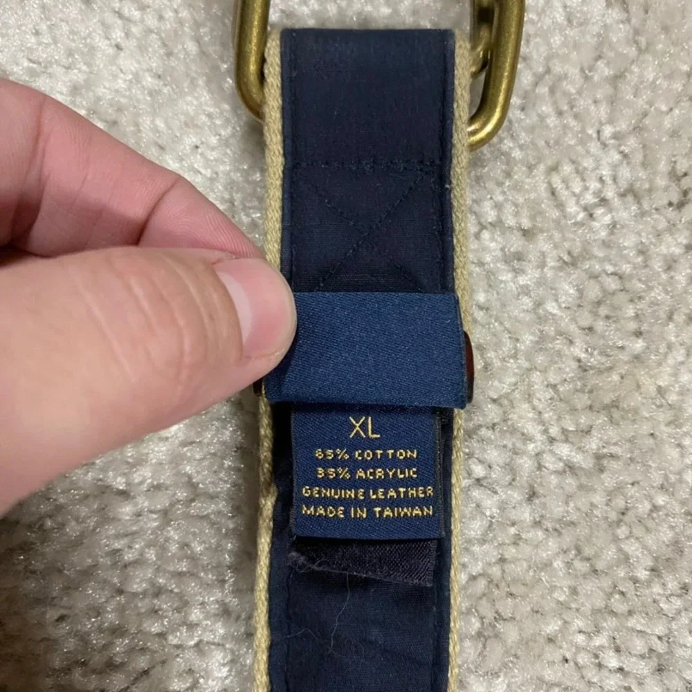 Brooks Brothers Belt Mens XL Navy Blue Golden Fleece Embroidered D-Ring Preppy